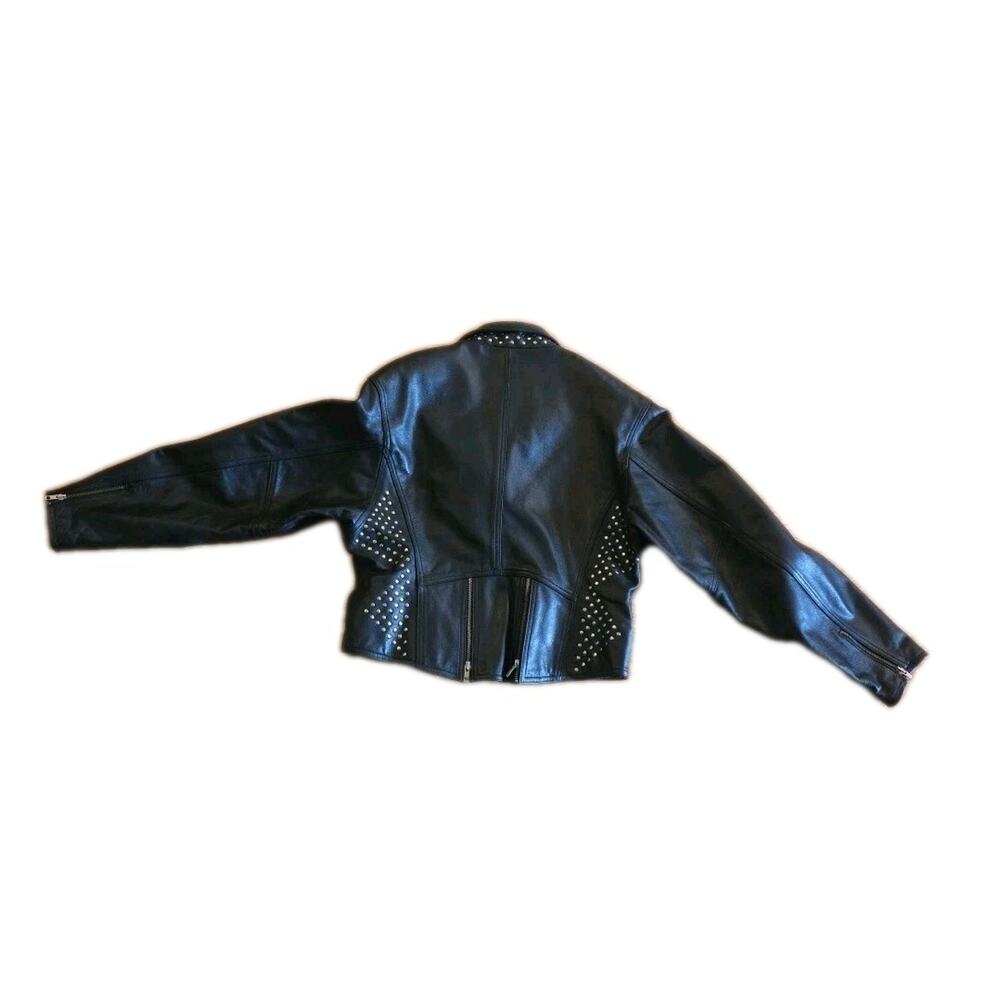 Harley Davidson Women's Belted Black Leather Biker Riding Studded Jacket L